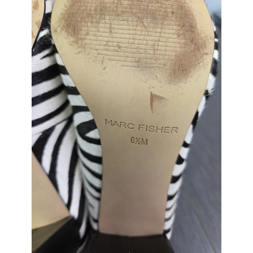 Marc Fisher Claires BlackWhite Zebra Stripe Pointed Toe Pumps Heel Cow Fur 6.5&7